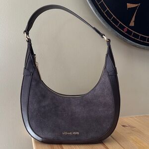 Michael Kors Dark Brown Suede & Leather Hobo Shoulder Bag